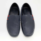 Gucci navy blue leather slip on loafers
