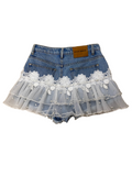 Miss Sixty denim blue shorts with lace frill