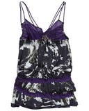Balenciaga Black and Purple Printed Silk Open Front Top