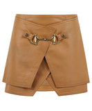 BALMAIN brown leather mini skirt