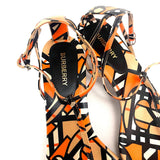 Burberry black and orange printed ankle strap sandals