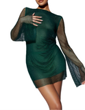 Meshki Samira Flare sleeve emerald diamante mesh mini dress