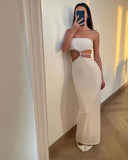 MESHKI waist cut out white long dress