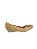 Salvatore Ferragamo Beige Patent Vara Bow Small Wedge