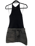 Alexander Wang black hybrid knit and denim halter dress