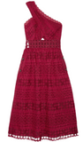 Self-Portrait Red One shoulder lace midi dress