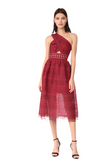 Self-Portrait Red One shoulder lace midi dress
