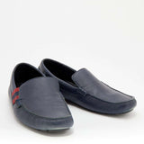 Gucci navy blue leather slip on loafers