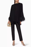 Valentino black cotton feather trimmed tunic