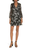 Alice + Olivia Gaston Blouson Sleeve black wrap mini dress