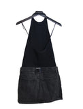 Alexander Wang black hybrid knit and denim halter dress