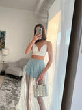 Mallini Couture Blue Mesh Skirt