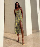 Manera Odevatca yellow zebra midi dress