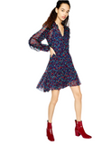 The Kooples Blue and Red Rosa Wrap Floral Mini Dress