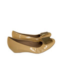 Salvatore Ferragamo Beige Patent Vara Bow Small Wedge