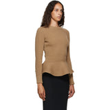 Alexander McQueen Tan Cashmere Peplum Sweater