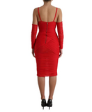 Dolce & Gabbana Red Stretch Satin Cutout Midi Dress