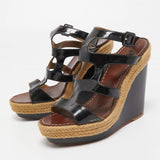 Christian Louboutin Black Leather Strappy Wedge Sandals