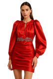 Gasanova Crystal Embroidered Taffeta Red Mini Dress