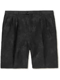 Saint Laurent black pleated wool and silk-blend brocade shorts