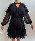 Achers black glitter cold shoulder dress
