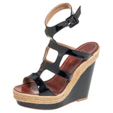 Christian Louboutin Black Leather Strappy Wedge Sandals