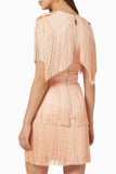 Elisabetta Franchi Fringe Mini Dress in Peach