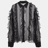 Valentino Black Beads Embroidered Organza Ruffle Detail Shirt
