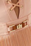 Elisabetta Franchi Fringe Mini Dress in Peach