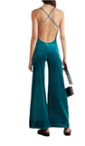 Norma Kamali open back stretch velvet Jumpsuit - blue