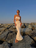MESHKI waist cut out white long dress