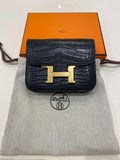 NEW Hermes Black Croco wallet on belt