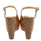 Jimmy Choo Beige Patent Leather Prova Cork Slingback Wedges