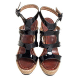 Christian Louboutin Black Leather Strappy Wedge Sandals