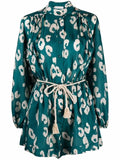Zimmermann teal leopard print silk billow playsuit