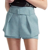 Maje blue tweed belted shorts