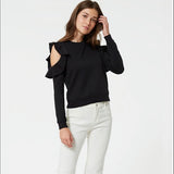Robecca Minkoff Black Gracie Ruffle Cold-Shoulder Sweater
