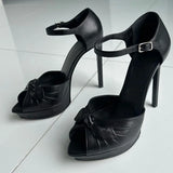 YSL black tripton peep pumps