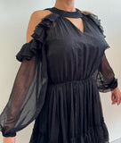 Achers black glitter cold shoulder dress