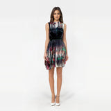 Elie Saab black printed satin sheer tape mini dress