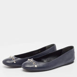 Balenciaga Navy Blue Leather Ballet Flats