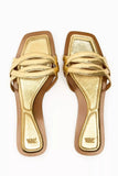 Zara gold metallic woven slide flat sandals