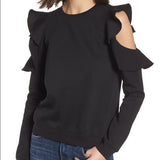 Robecca Minkoff Black Gracie Ruffle Cold-Shoulder Sweater