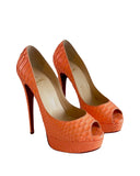 Christian Louboutin Python Lady Peep orange heels
