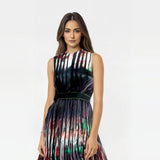 Elie Saab black printed satin sheer tape mini dress