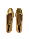 Salvatore Ferragamo Beige Patent Vara Bow Small Wedge