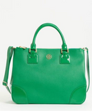 Tory Burch Green Tote Double Zip Bag