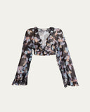 Chloe black floral silk ruffle skirt and blouse set