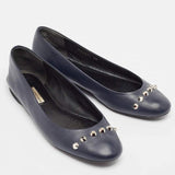Balenciaga Navy Blue Leather Ballet Flats
