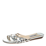 Jimmy Choo metallic silver leather cut out flats slides